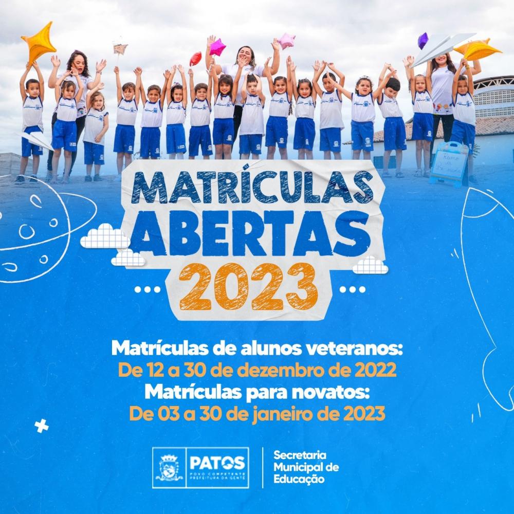  Estão abertas as matrículas para alunos novatos na Rede Municipal de Ensino de Patos