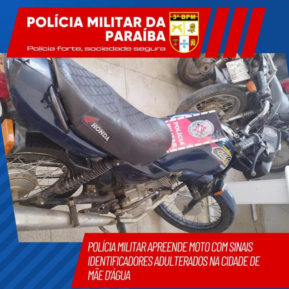 Polícia Militar apreende moto com sinais identificadores adulterados na cidade de Mãe d’Água