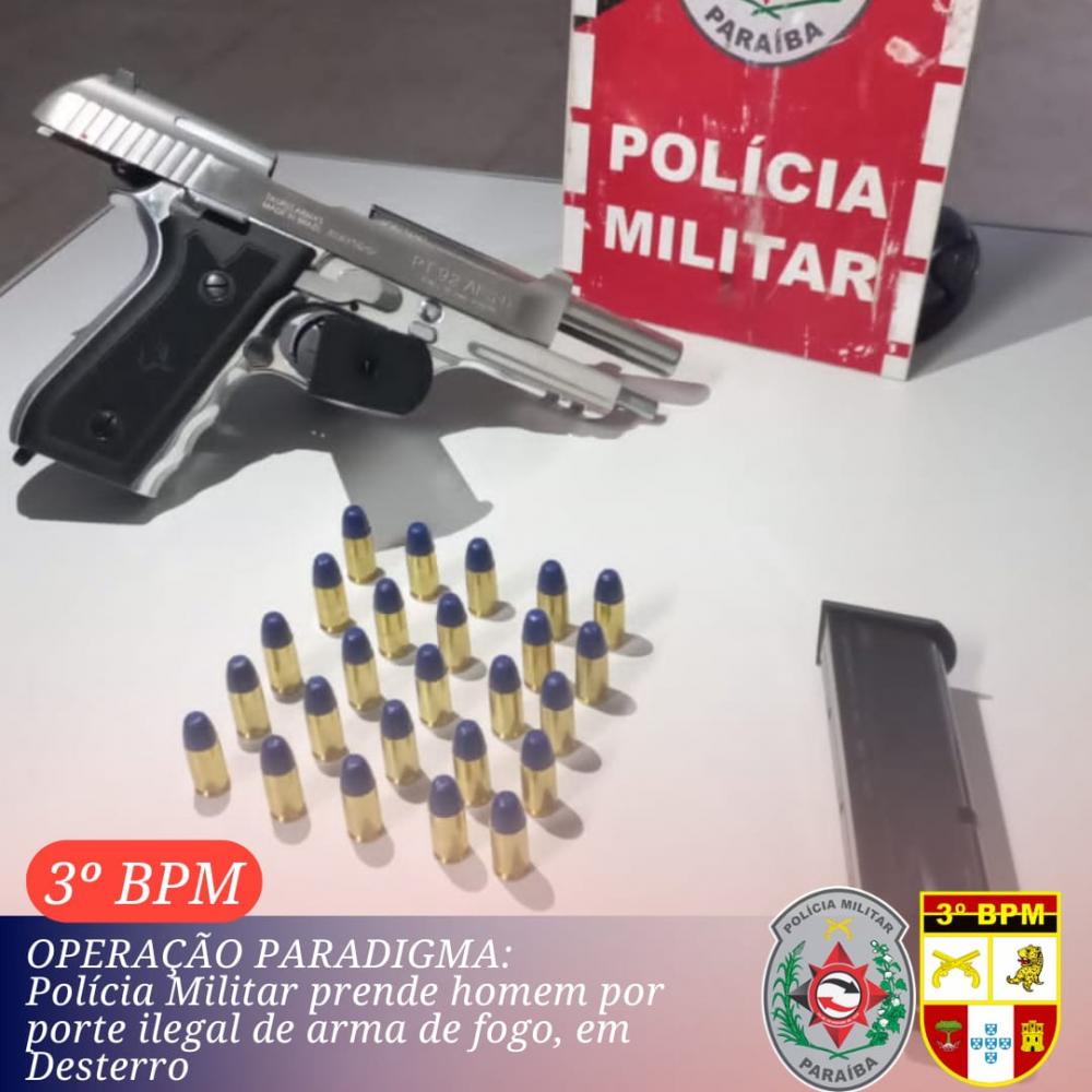 POLÍCIA MILITAR PRENDE HOMEM POR PORTE ILEGAL DE ARMA DE FOGO EM DESTERRO-PB