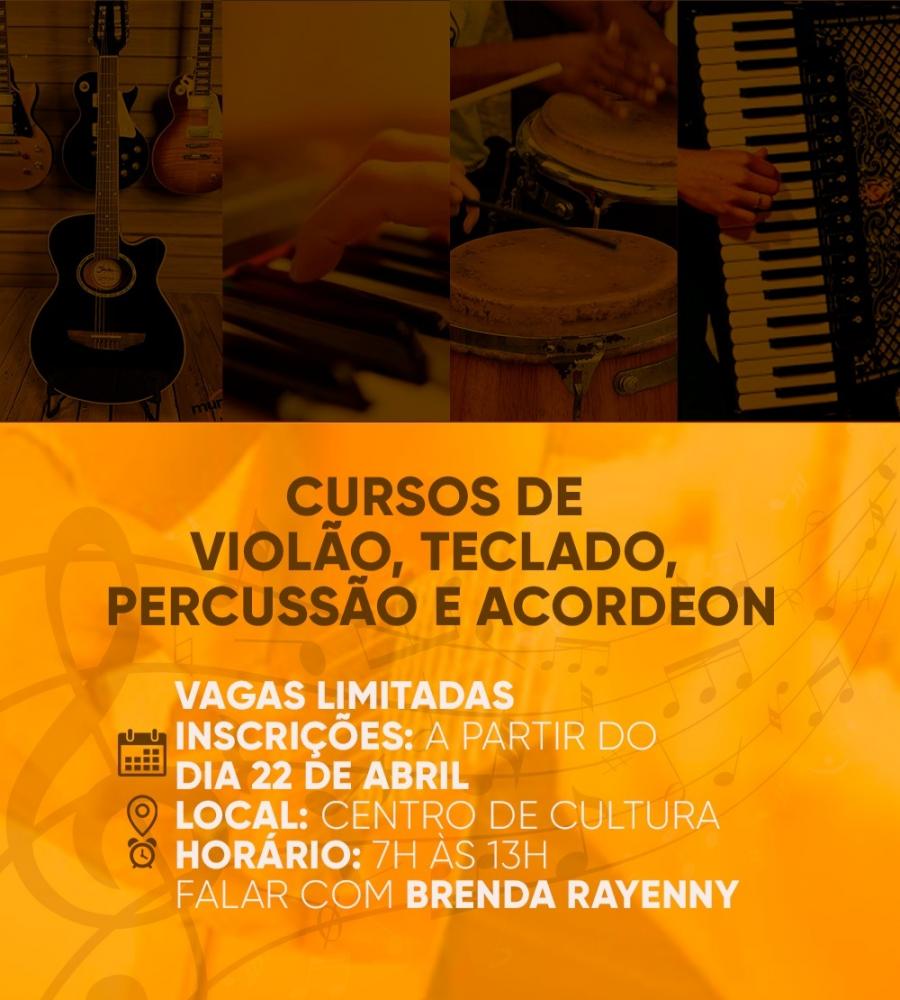 Novas vagas para cursos musicais gratuitos em Patos a partir do dia 22: violão, teclado, percussão e acordeon