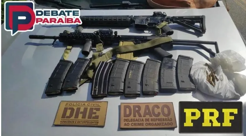 Confronto entre quadrilha e equipes da polícia resulta em prisão de dois suspeitos e em apreensão de fuzis e munições, no sertão da Paraíba