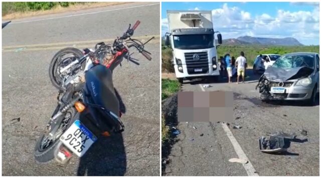 Homem morre e mulher fica ferida em acidente envolvendo carro e moto entre Catolé do Rocha-PB e Patu-RN
