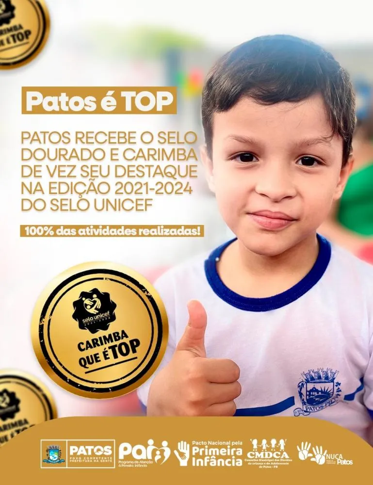 Patos Recebe Selo Dourado e se destaca na Edição 2021-2024 do Selo UNICEF pela Proteção Social de Crianças e Adolescentes