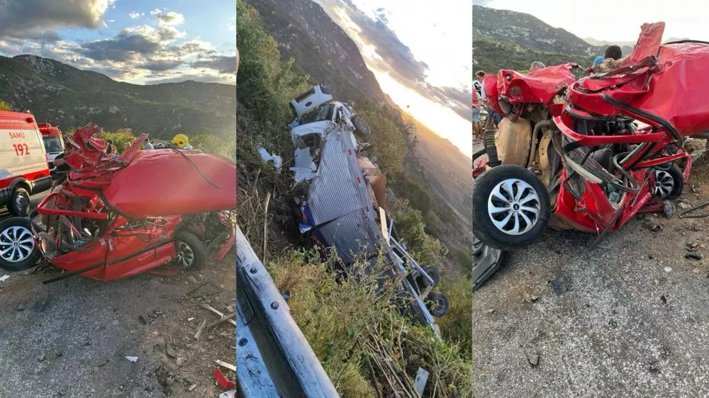 Grave colisão envolvendo dois carros e caminhão deixa cinco pessoas feridas na Serra do Teixeira 
