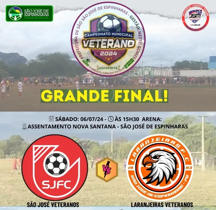 É neste sábado(06) Grande final do Campeonato Municipal de Futebol Veterano 2024 em São José de Espinharas