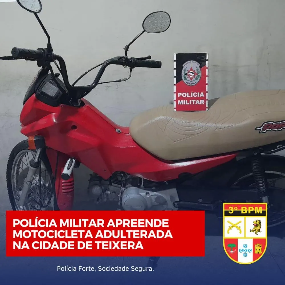 Polícia Militar apreende motocicleta com indícios de adulteração em Teixeira
