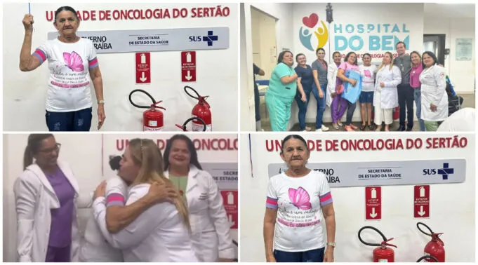 Mais uma paciente do Hospital do Bem, em Patos, recebe alta e toca o sino da cura do câncer após resultado de exames