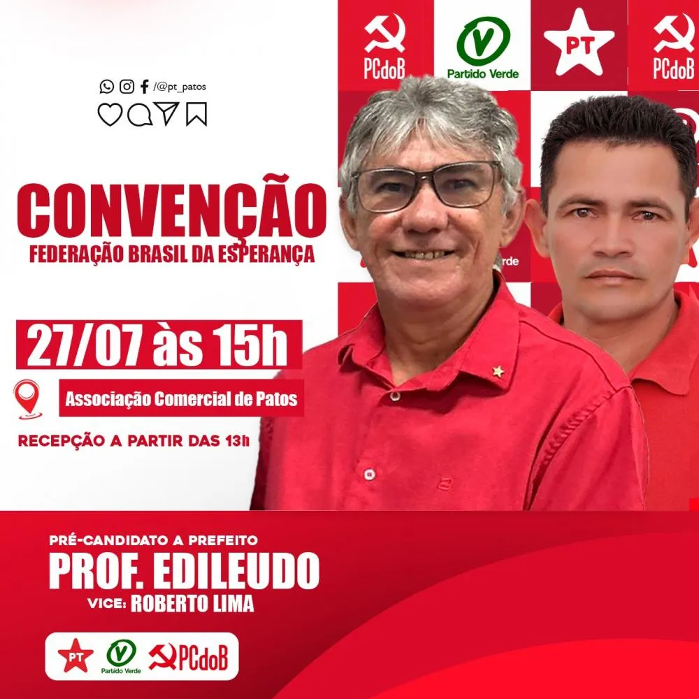 Convenção, neste final de semana, vai homologar a primeira chapa majoritária definida nas eleições de 2024 em Patos