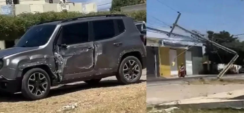 Carro parte poste ao meio após colisão na BR-361, em Patos
