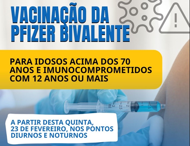 Patos disponibiliza nesta quinta (23) vacina bivalente contra covid para 70 anos ou mais e imunocomprometidos acima de 12 anos