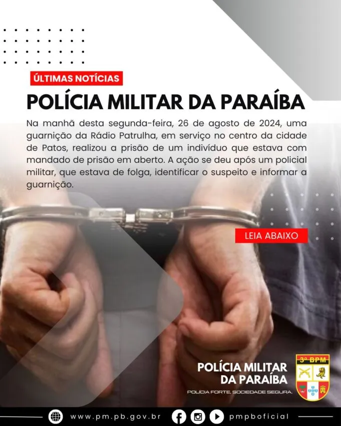 Polícia Militar cumpre mandado de prisão em Patos