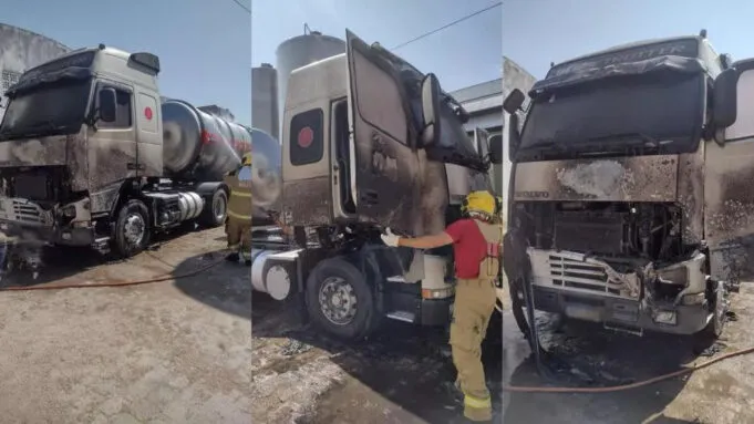 Carreta carregada de combustível pega fogo em Patos; Bombeiros controlam chamas