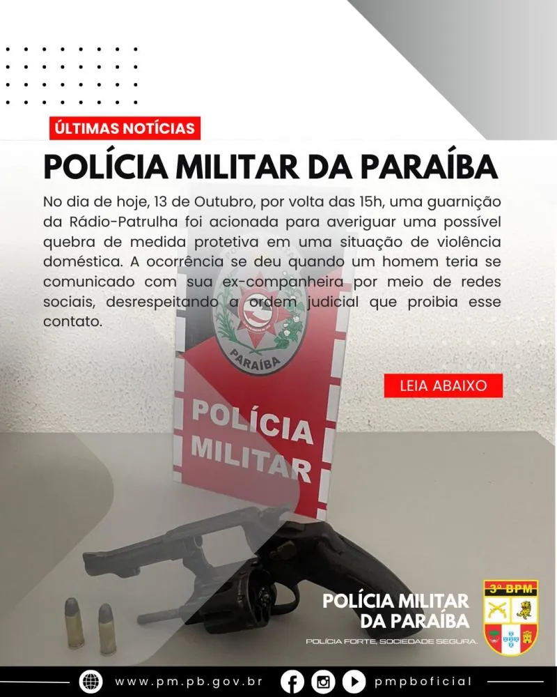 POLÍCIA MILITAR APREENDE ARMA DE FOGO NA CIDADE DE PATOS EM OCORRÊNCIA DE DESCUMPRIMENTO DE MEDIDA PROTETIVA