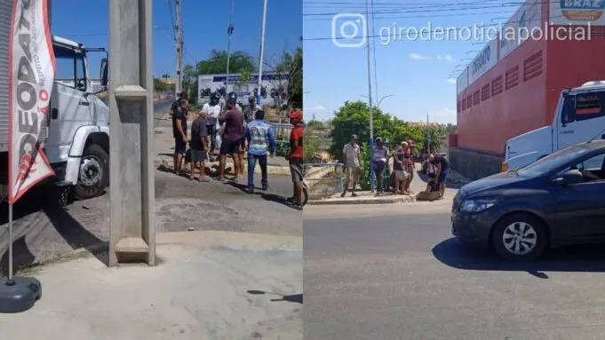 Mulher fica ferida em colisão envolvendo caminhão e moto em Patos