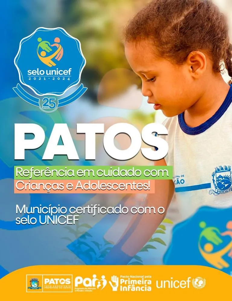 Patos conquista Selo UNICEF em reconhecimento à promoção dos direitos e bem-estar de crianças e adolescentes