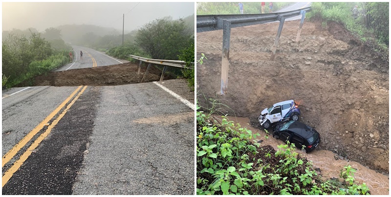 Vídeo: Asfalto se abre ao meio e dois carros caem dentro de cratera, deixando vários feridos, na divisa de Conceição e Mauriti-CE