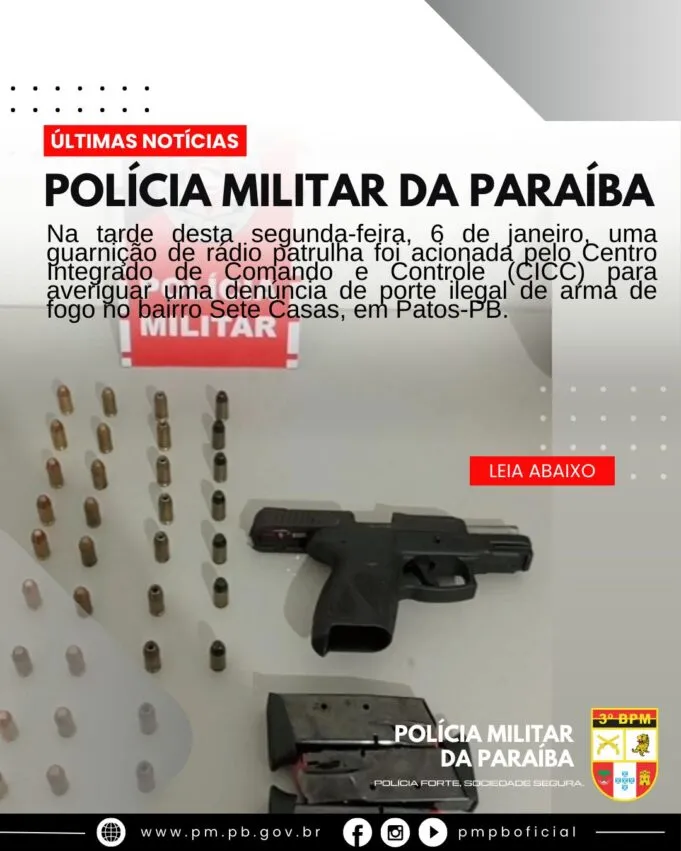 Polícia Militar retira arma de fogo de circulação em Patos