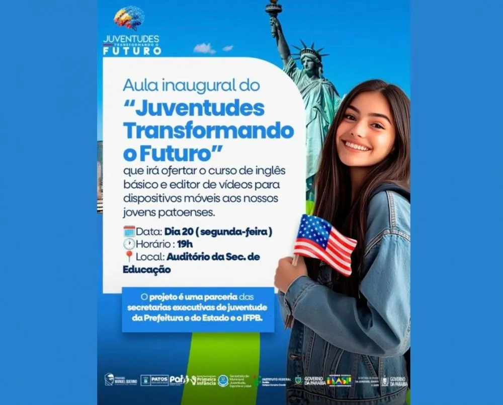 Prefeitura de Patos contempla jovens com cursos gratuitos de inglês e edição de vídeos 