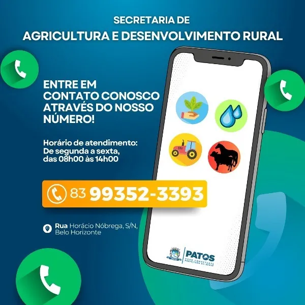 Secretaria de Agricultura e Desenvolvimento Rural de Patos disponibiliza contato oficial via WhatsApp