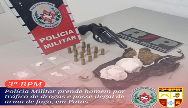 Policia Militar prende homem por tráfico de drogas e posse ilegal de arma de fogo, em Patos