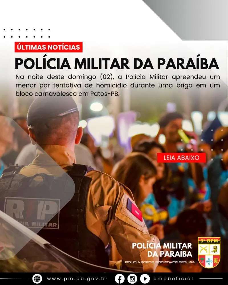 Polícia Militar apreende menor por tentativa de homicídio durante briga,em Patos