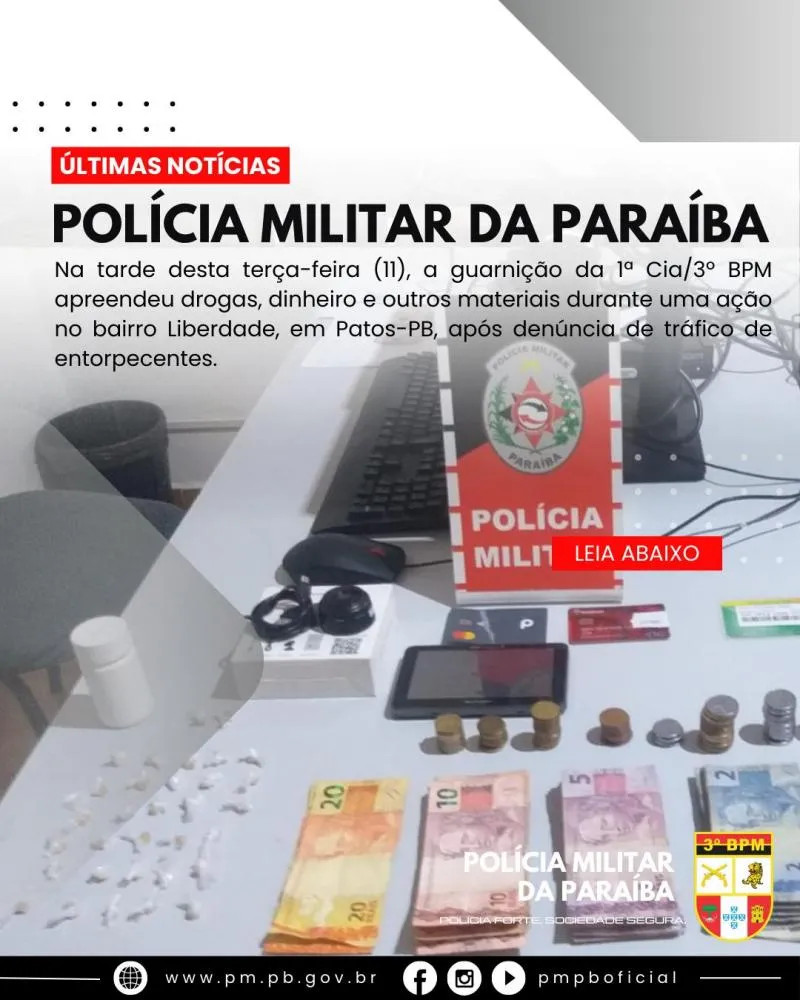 Polícia Militar apreende drogas no bairro da Liberdade, em Patos