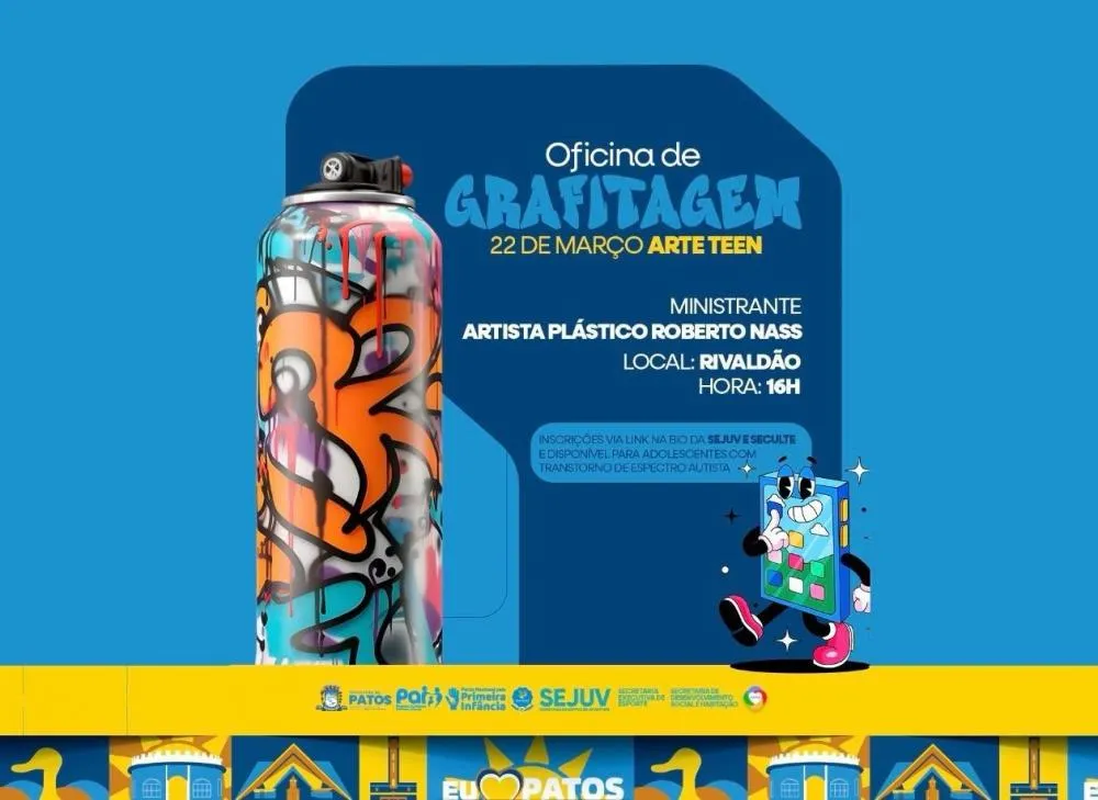 Inscrições para oficina de grafitagem 'Arte Teen' encerram nesta sexta-feira (21); apenas 20 vagas disponíveis