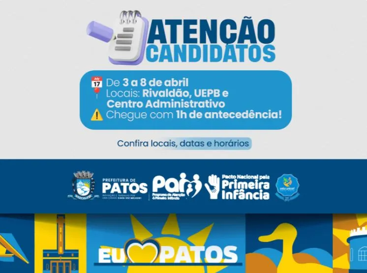 Prefeitura de Patos convoca candidatos para 2ª etapa do Processo Seletivo