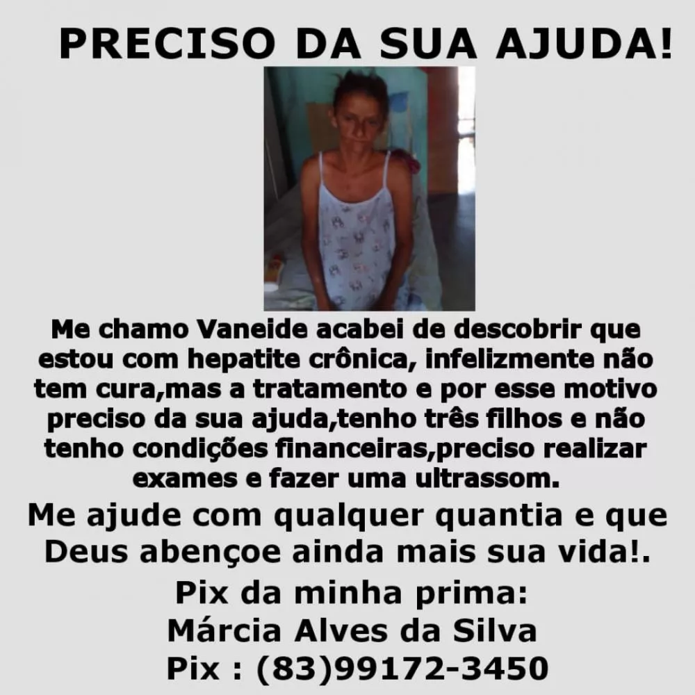 Em Patos, mãe de três filhos com hepatite crônica e fígado aumentado precisa de ajuda; família faz campanha