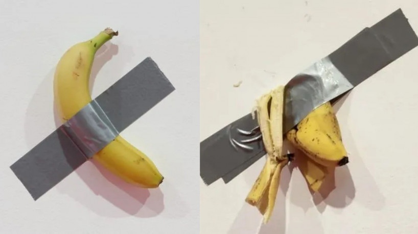 Estudante come obra de arte feita com banana e avaliada em R$ 598 mil, na Coréia do Sul