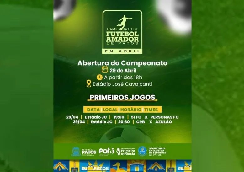 Campeonato Amador de Patos tem início nesta terça (29) com cerimônia de abertura no José Cavalcanti