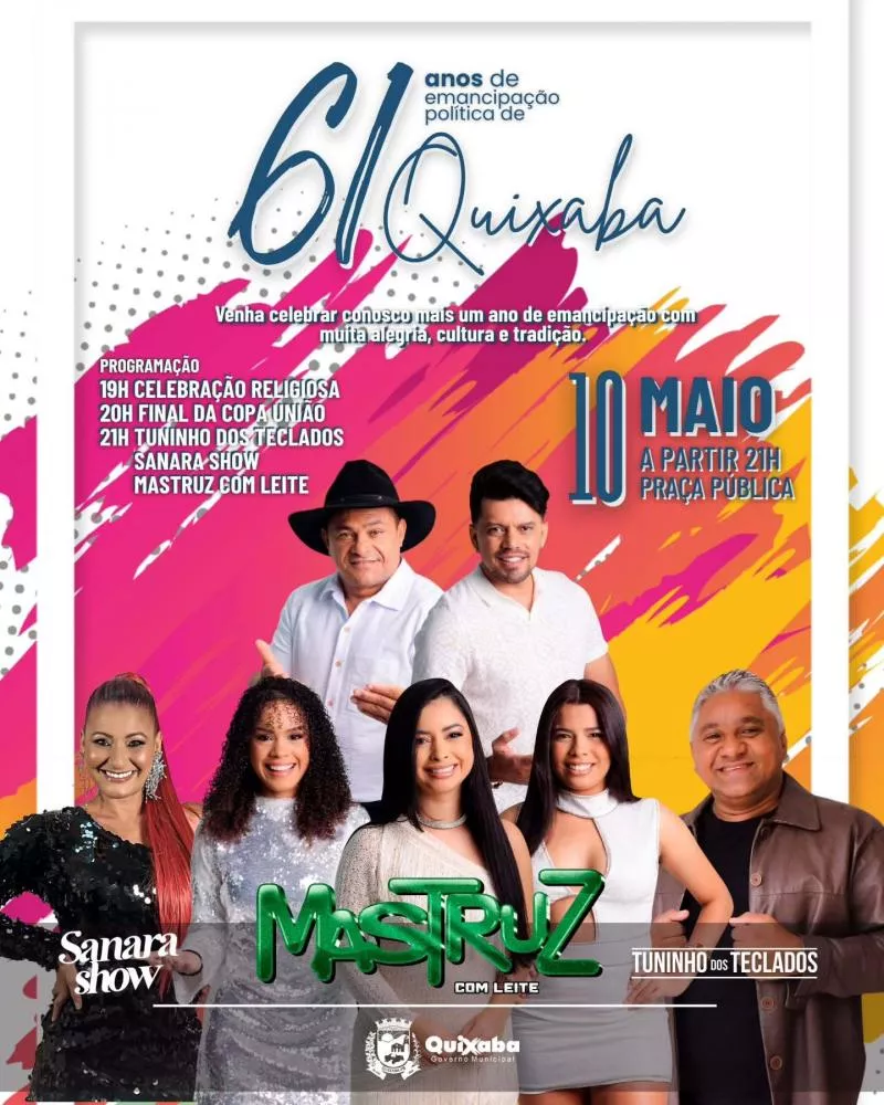 Quixaba celebra 61 anos de emancipação política com shows e programação especial no dia 10 de maio