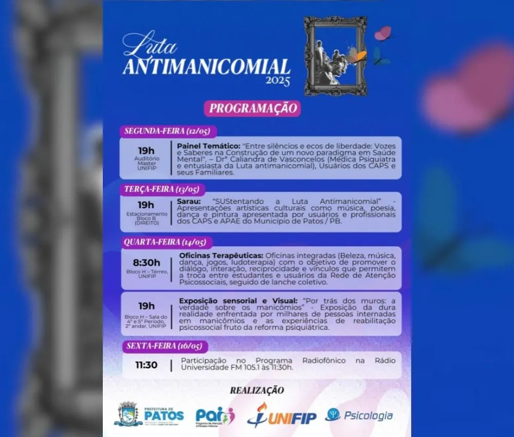 Prefeitura de Patos realiza Semana da Luta Antimanicomial com programação voltada à liberdade, dignidade e inclusão