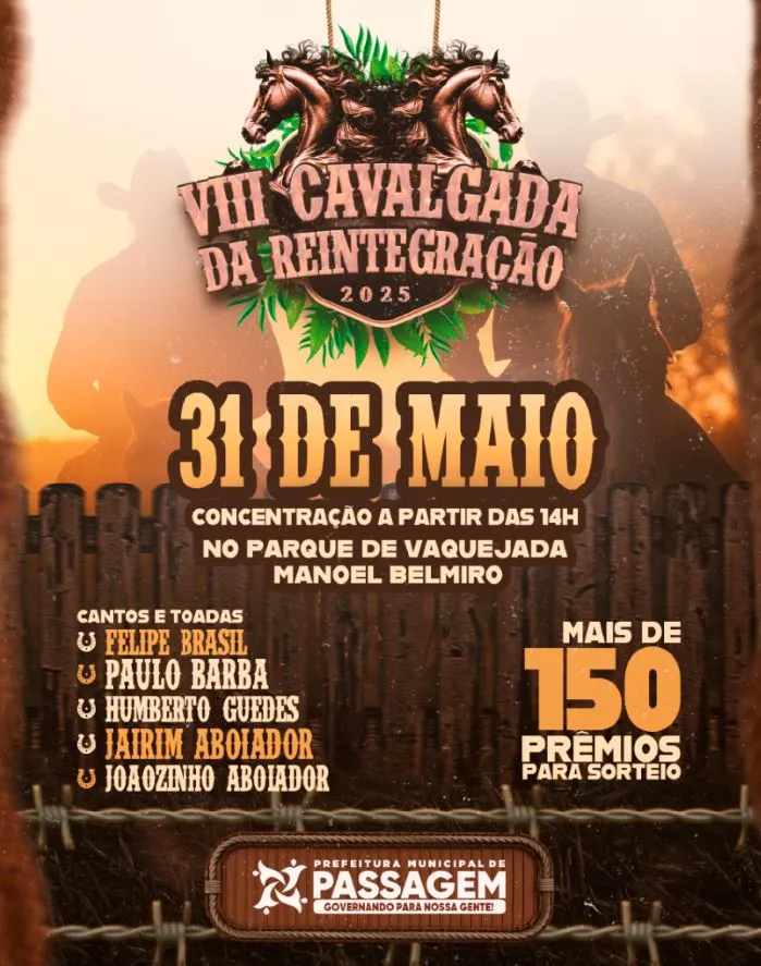 Passagem-PB realiza grande programação cultural no dia 31 de maio com cavalgada, feira gastronômica e corrida de jegue
