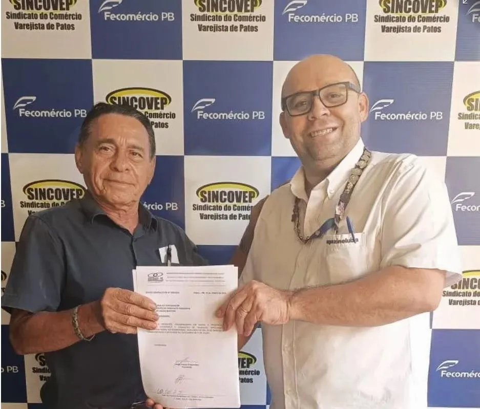 Presidente do Sindicato dos Comerciários de Patos entrega pauta de reivindicações ao presidente do Sindicato do Comércio Varejista de Patos