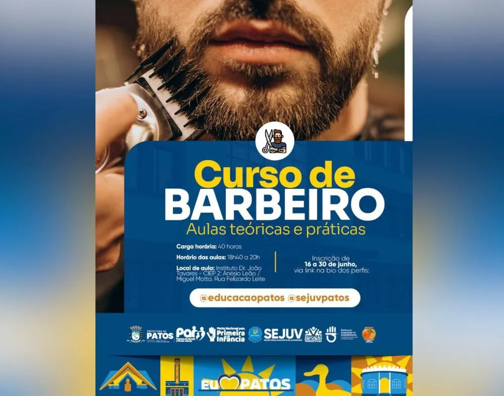 Prefeitura de Patos abre inscrições para Curso de Barbeiro voltado à juventude