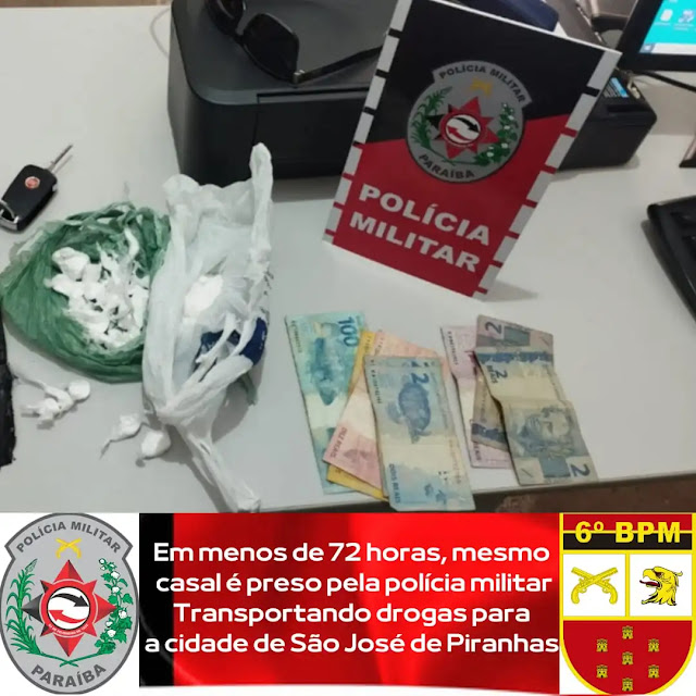 Policiais militares de São José de Piranhas prende um casal duas vezes em menos de 72 horas transportando drogas para a cidade