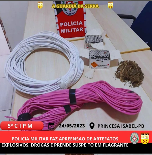 POLÍCIA MILITAR FAZ APREENSÃO DE ARTEFATOS EXPLOSIVOS, DROGAS E PRENDE SUSPEITO EM FLAGRANTE