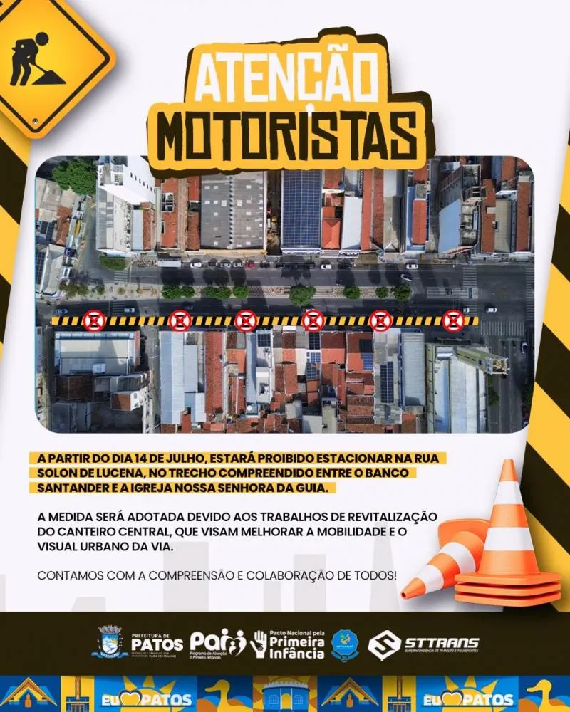 Prefeitura de Patos inicia obra de revitalização do canteiro central da Solon Lucena nesta segunda-feira (14)