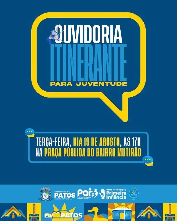 Ouvidoria Itinerante para a juventude ocorrerá na próxima terça (19), no bairro Mutirão, em Patos