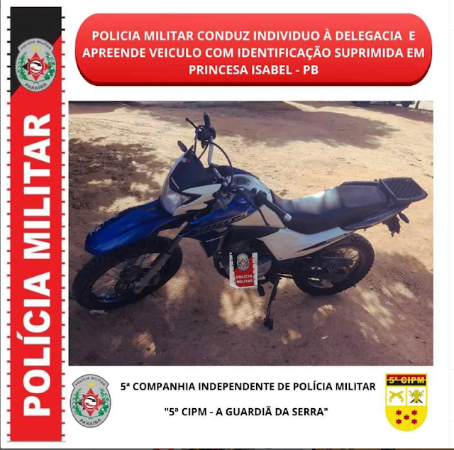 POLICIA MILITAR CONDUZ INDIVIDUO À DELEGACIA E APREENDE VEICULO COM IDENTIFICAÇÃO SUPRIMIDA EM PRINCESA ISABEL - PB