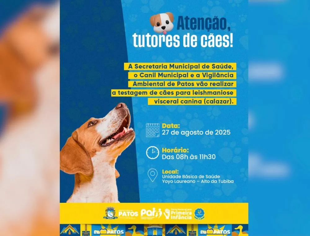 Prefeitura de Patos realiza testagem de cães para leishmaniose no bairro Alto da Tubiba nesta quarta-feira, 27