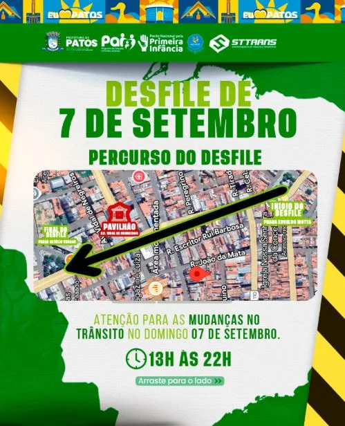 STTRANS divulga pontos de bloqueio para o desfile cívico de 7 de setembro em Patos