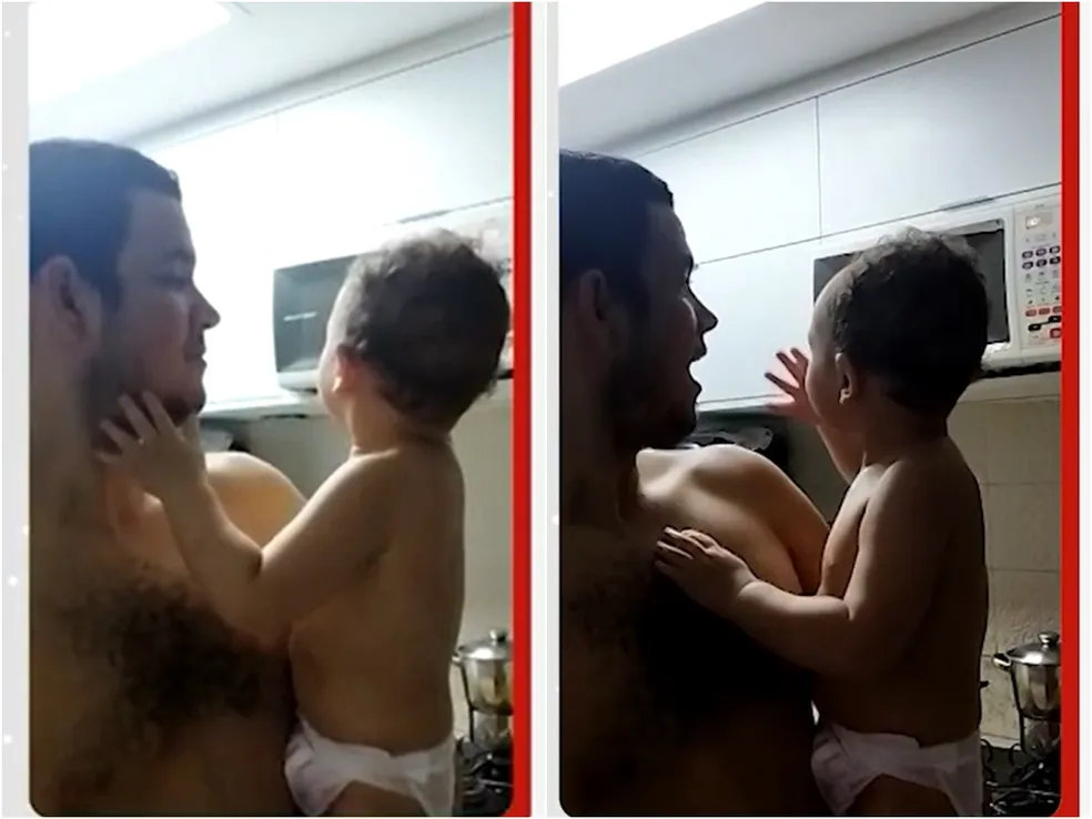 Bebê de 1 ano usa sinais para avisar ao pai surdo que comida está pronta: 'ele sinaliza mais do que fala', diz mãe
