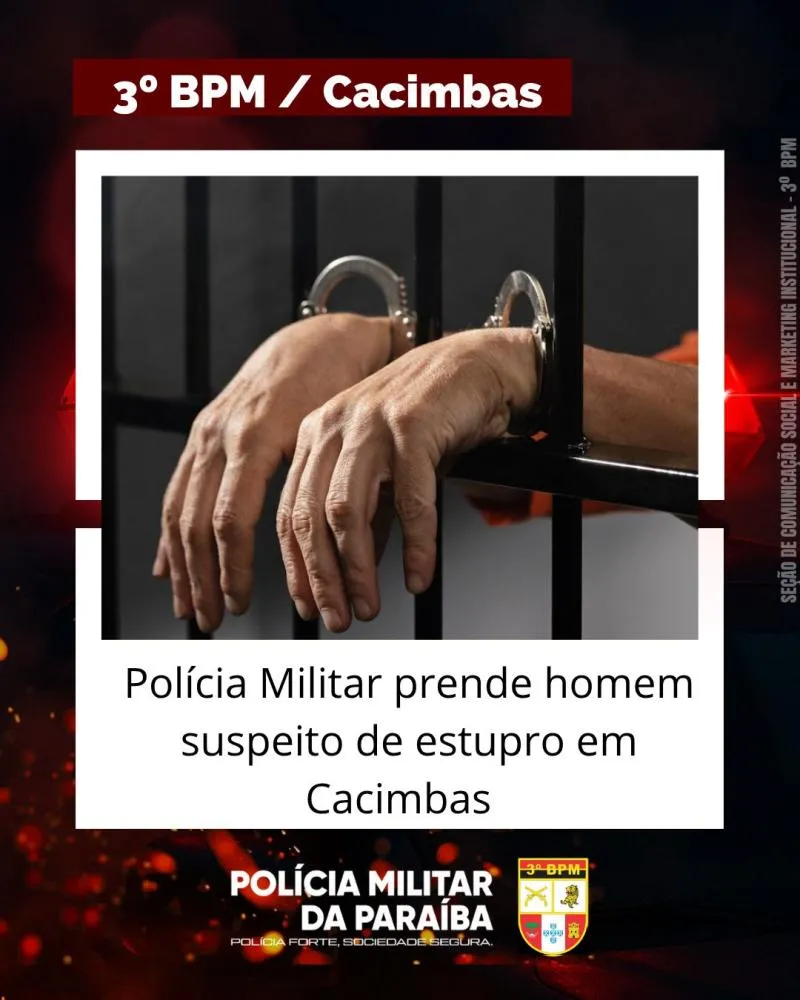 Homem suspeito de estupro é preso pela Polícia Militar na zona rural de Cacimbas, no Sertão da Paraíba