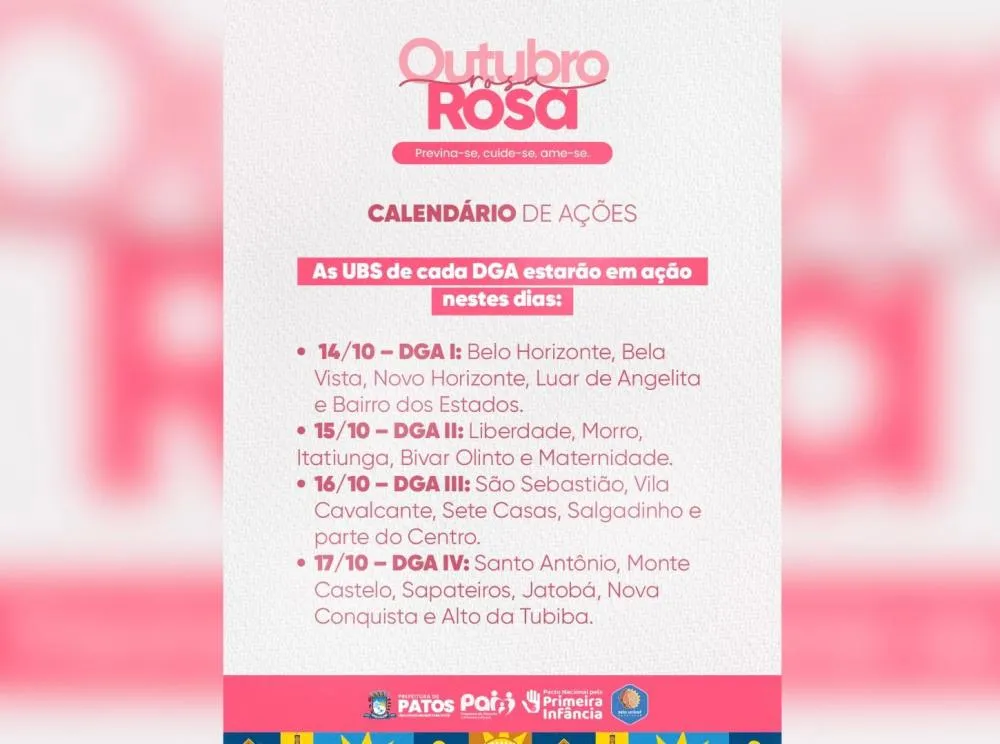 Outubro Rosa: Unidades de Saúde de Patos promovem ações de prevenção à saúde da mulher