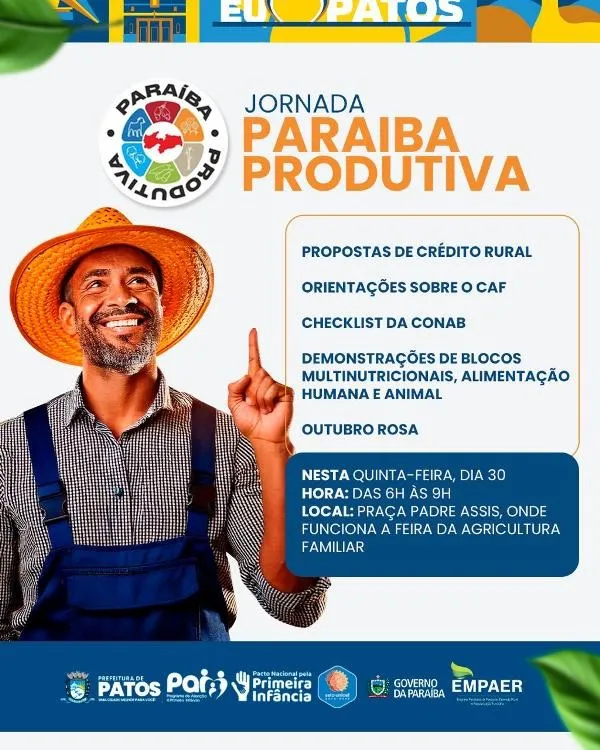 Patos sediará Jornada Paraíba Produtiva, nesta quinta (30), na Feira da Agricultura Familiar