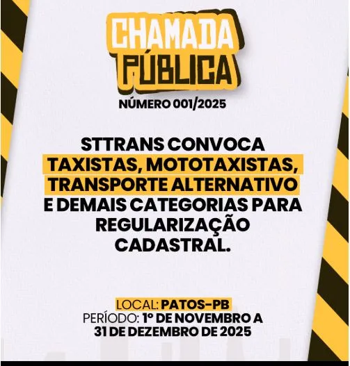 STTRANS realiza Chamada Pública para renovação de alvarás de táxi, mototaxi e outros transportes em Patos