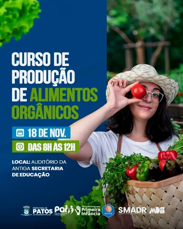 Patos sedia curso de Produção de Alimentos Orgânicos nesta terça, dia 18