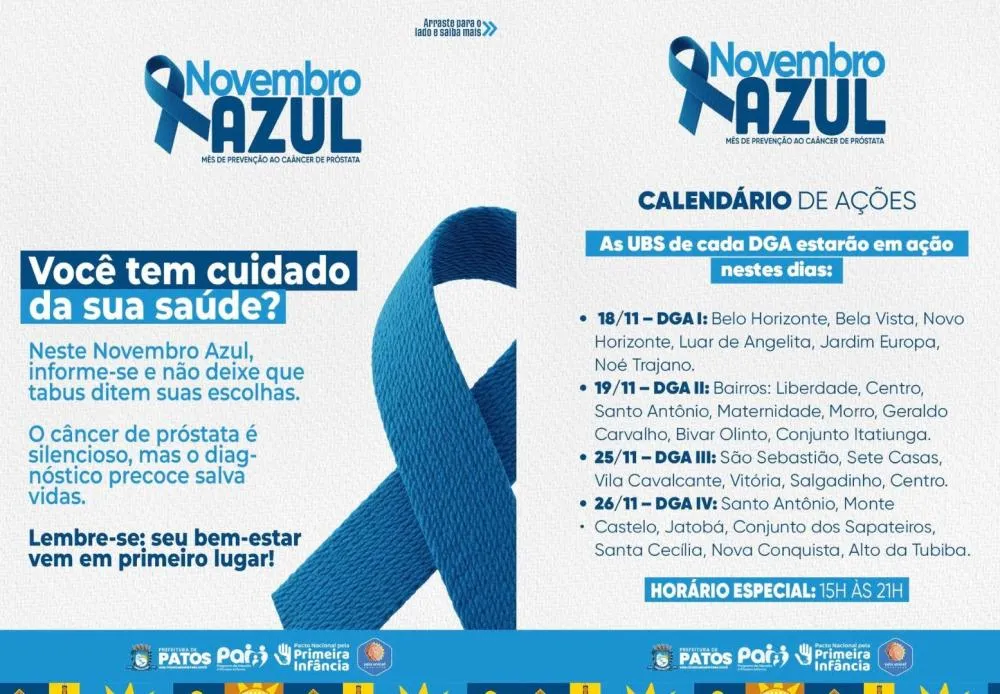Patos inicia programação do Novembro Azul com atendimento especial nas UBSs